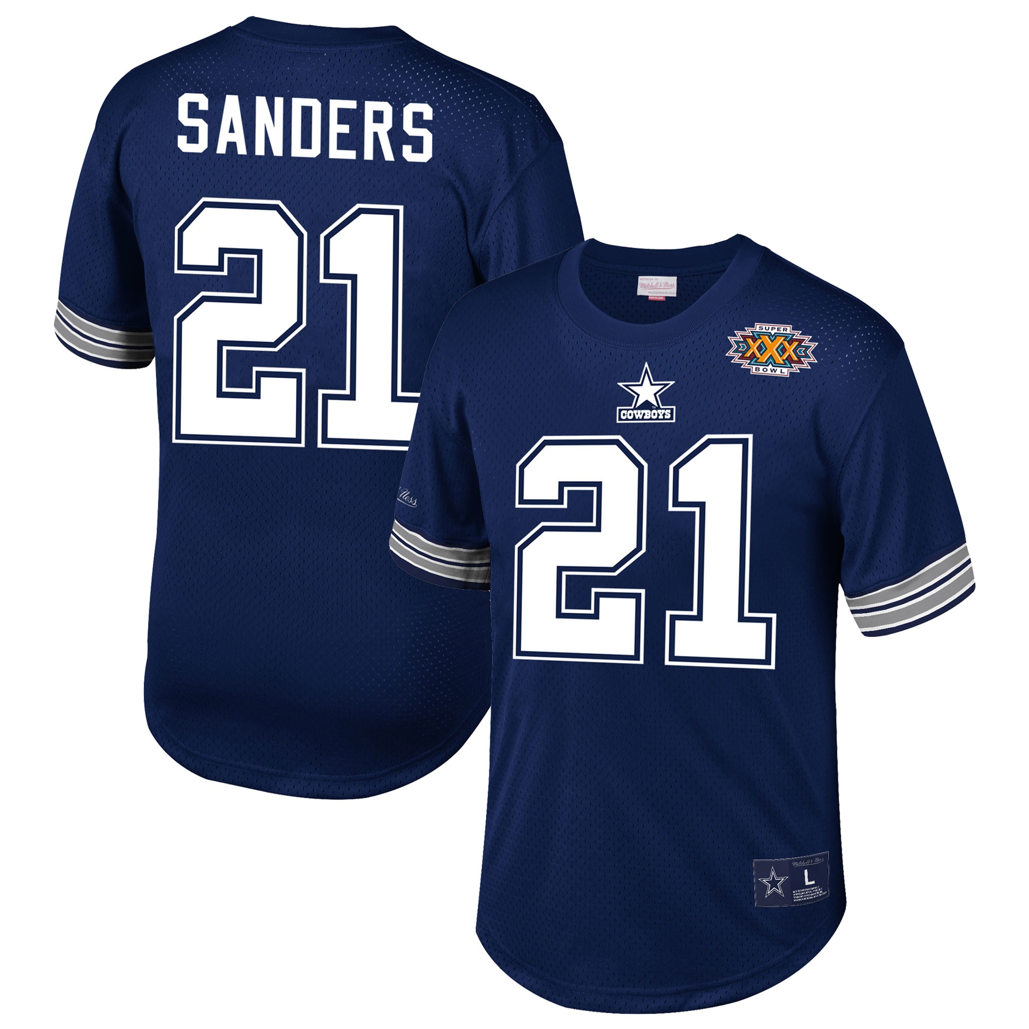 Men's Mitchell \u0026 Ness Deion Sanders Navy Dallas Cowboys Retired Player Name \u0026 Number Mesh Top